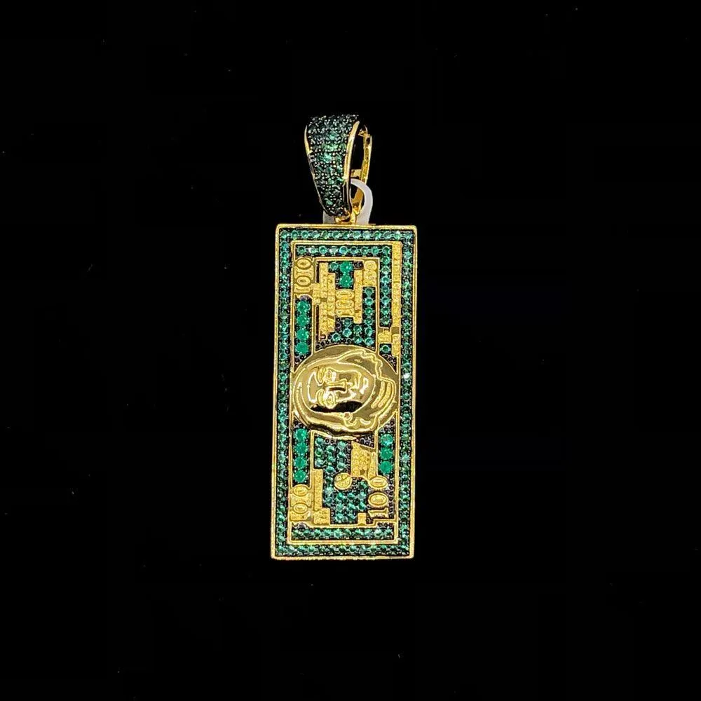 $100 Bill Green VVS CZ Hip Hop Bling Bling Pendant