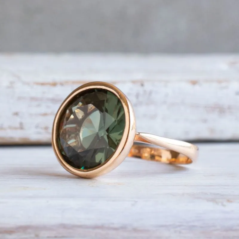 14K Rose Gold Round Green Cubic Zirconia 14mm Ring