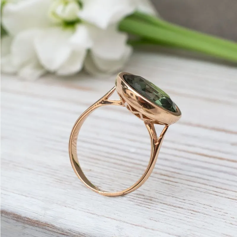 14K Rose Gold Round Green Cubic Zirconia 14mm Ring