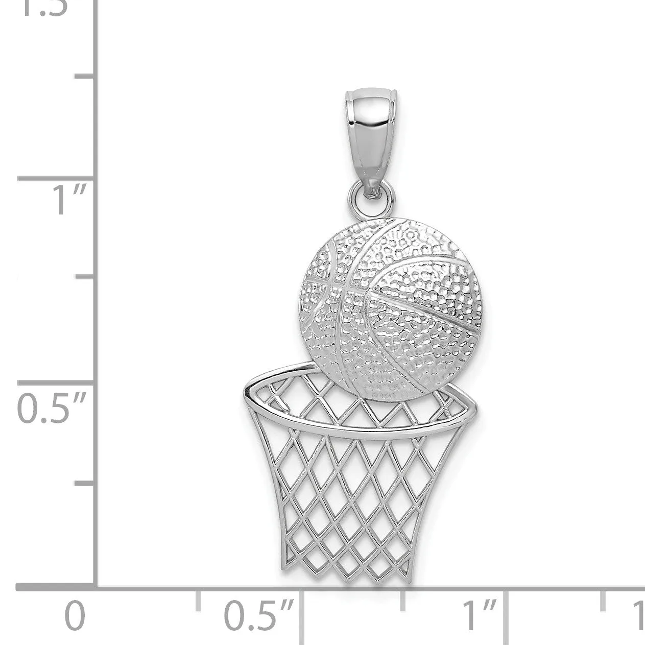 14k White Gold Diamond Cut Basketball and Net Pendant