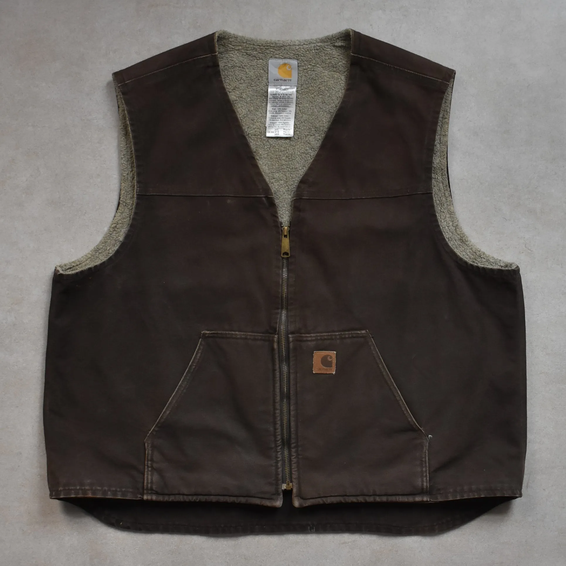 1970s Carhartt Brown Sherpa Lined Vest - 2XL