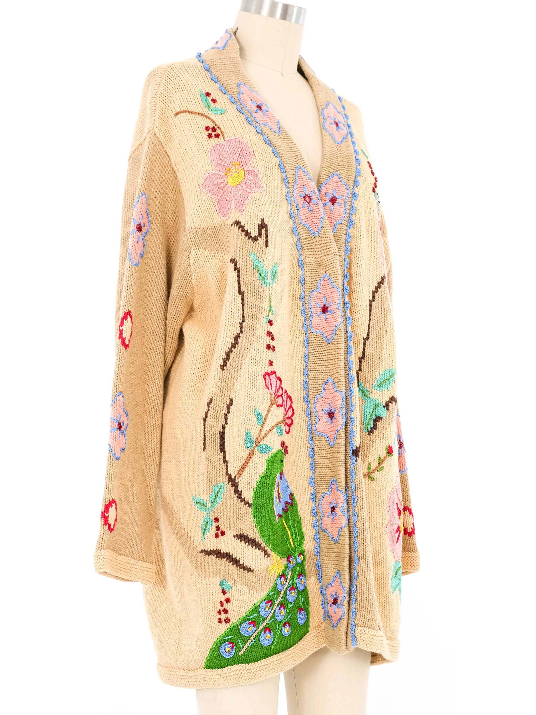 1990s Embroidered Peacock Cardigan