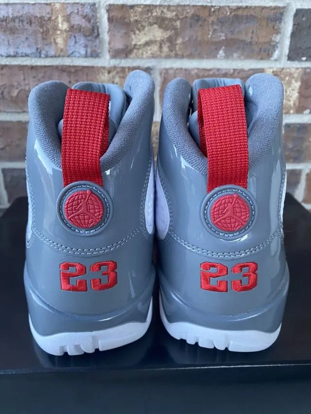 2022 nike air jordan 9 ix retro fire red 4-7y white cool gre