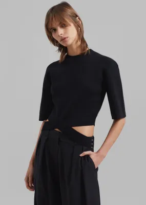3.1 Phillip Lim Merino Cropped Cross Over Short Sleeve Pullover - Black