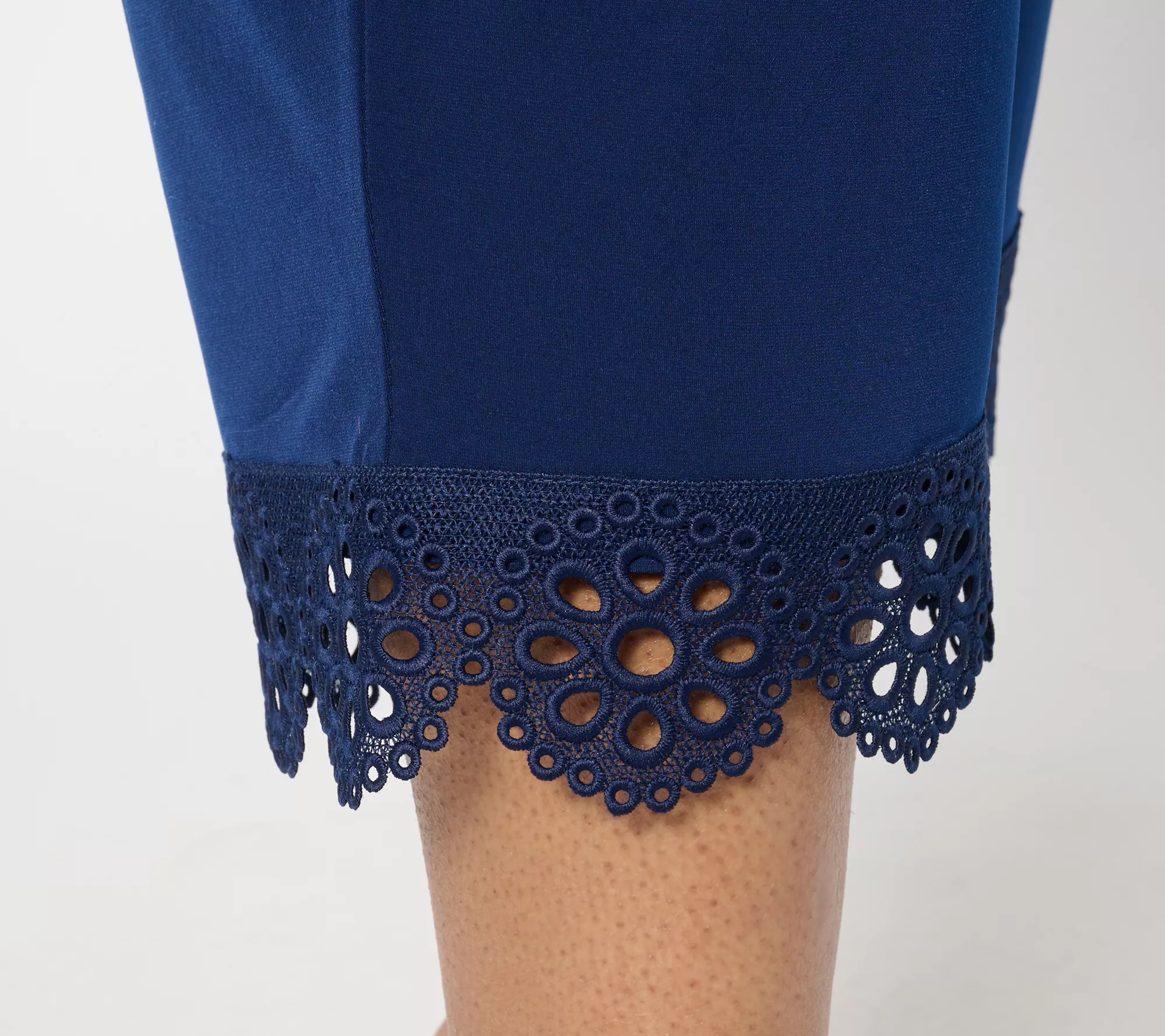 "As Is" Susan Graver Reg Liquid Knit Wide-Leg Crop Pants w/ Lace