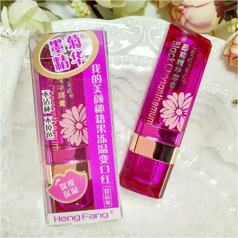 35g Black Chrysanthemum Nonstick Cup Lipstick Flower Jelly Temperature-changed Lip Balm Moisturizer Lips Stick SM6