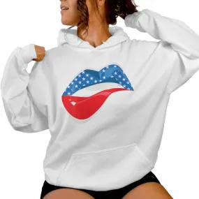 4Th Of July Cool Lips Sexy Leopard Us American Flag Women Hoodie