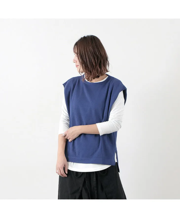 【50％OFF】MAO MADE（マオメイド） ソフト コットン 天竺編み ベスト / レディース / 綿 / ニット / ハイゲージ / 無地 / スリット / 111127 / SOFT COTTON VEST【セール】