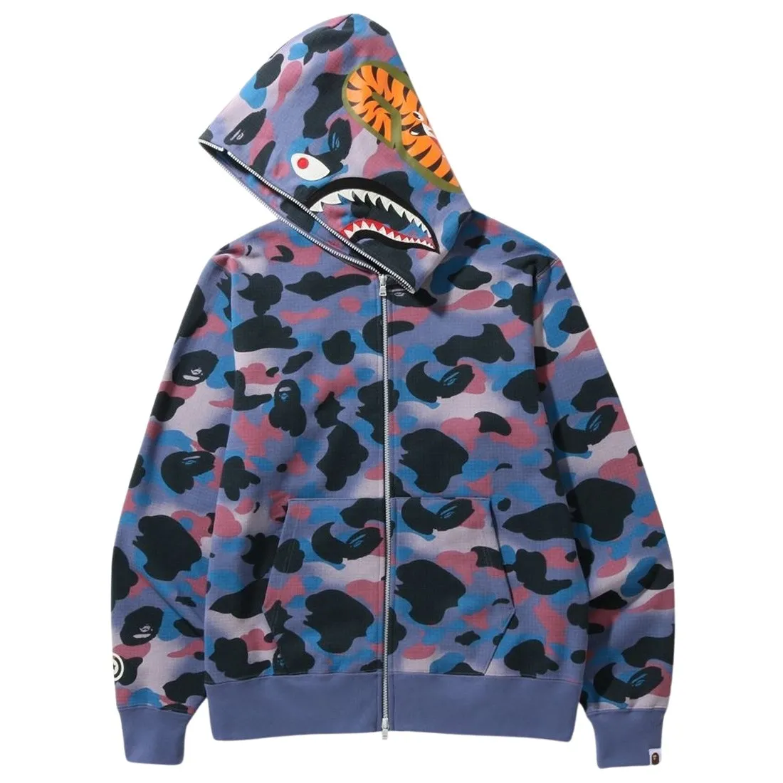 A Bathing Ape Men Grid Camo Shark Full Zip Hoodie (purple)