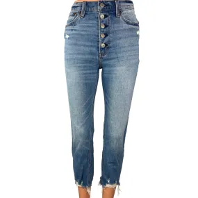 Abercrombie & Fitch Women's Blue High Rise Button Crop Straight Denim Jeans 24