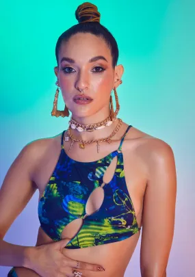 Abstract Burn Print Recycled Bikini Top-
