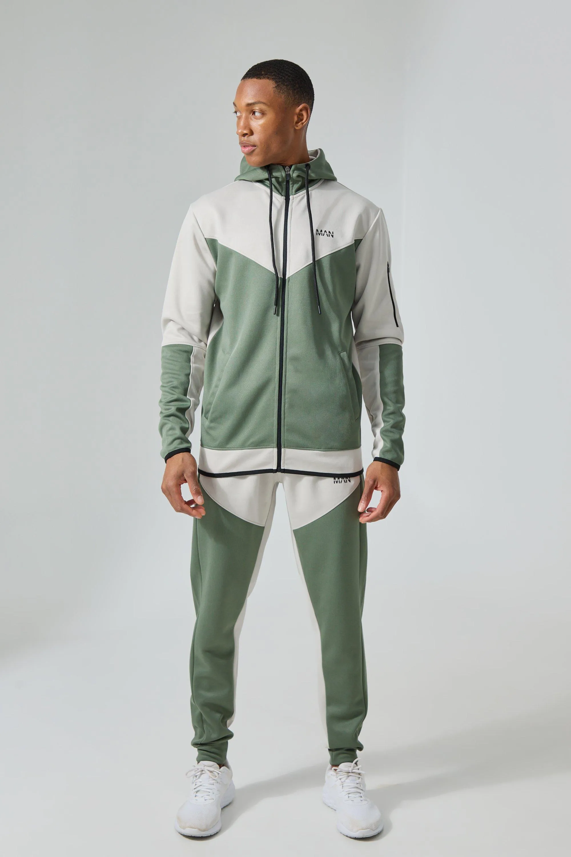 Active Colour Block Funnel Hooded Tracksuit | boohooMAN UK