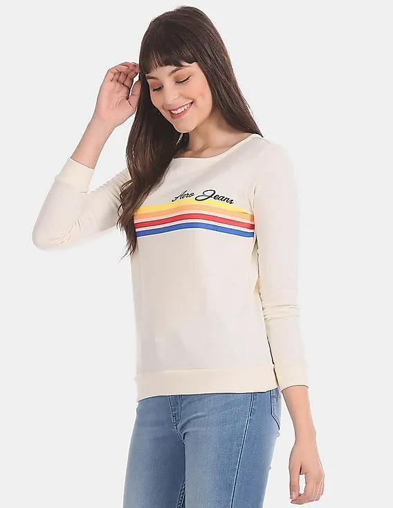 Aeropostale White Stripe Chest Fleece Top