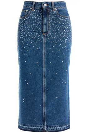 Alessandra Rich  denim midi skirt with rhin
