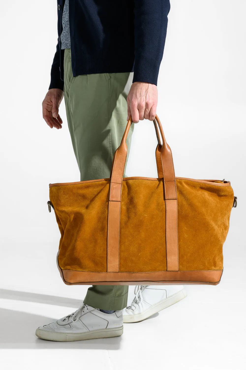 Alex Suede and Leather Travel Bag in Valencia Cider & Valhalla Nutmeg by Moore & Giles