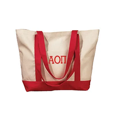 Alpha Omicron Pi Canvas Boat Tote, 1-Color Greek Letters - BE004 - EMB
