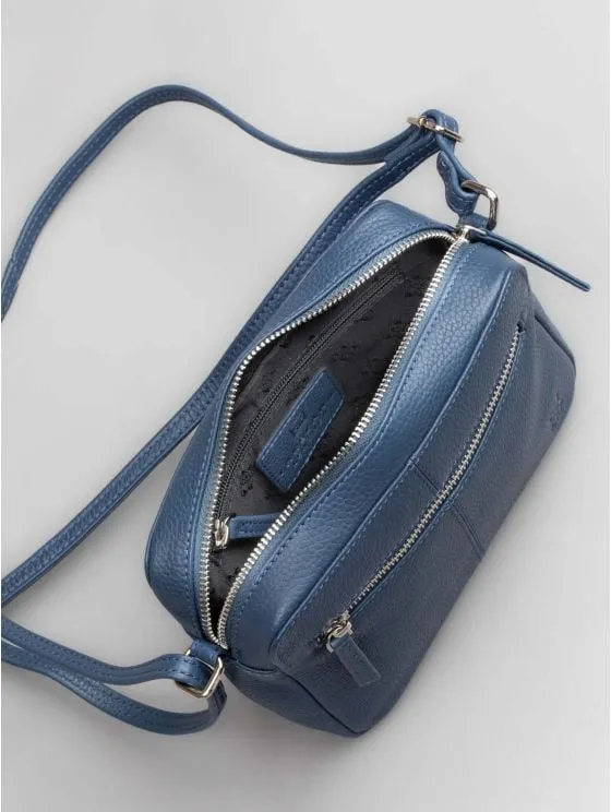 Alston Boxy Leather Cross Body Bag in Navy