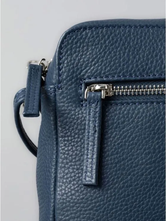Alston Boxy Leather Cross Body Bag in Navy