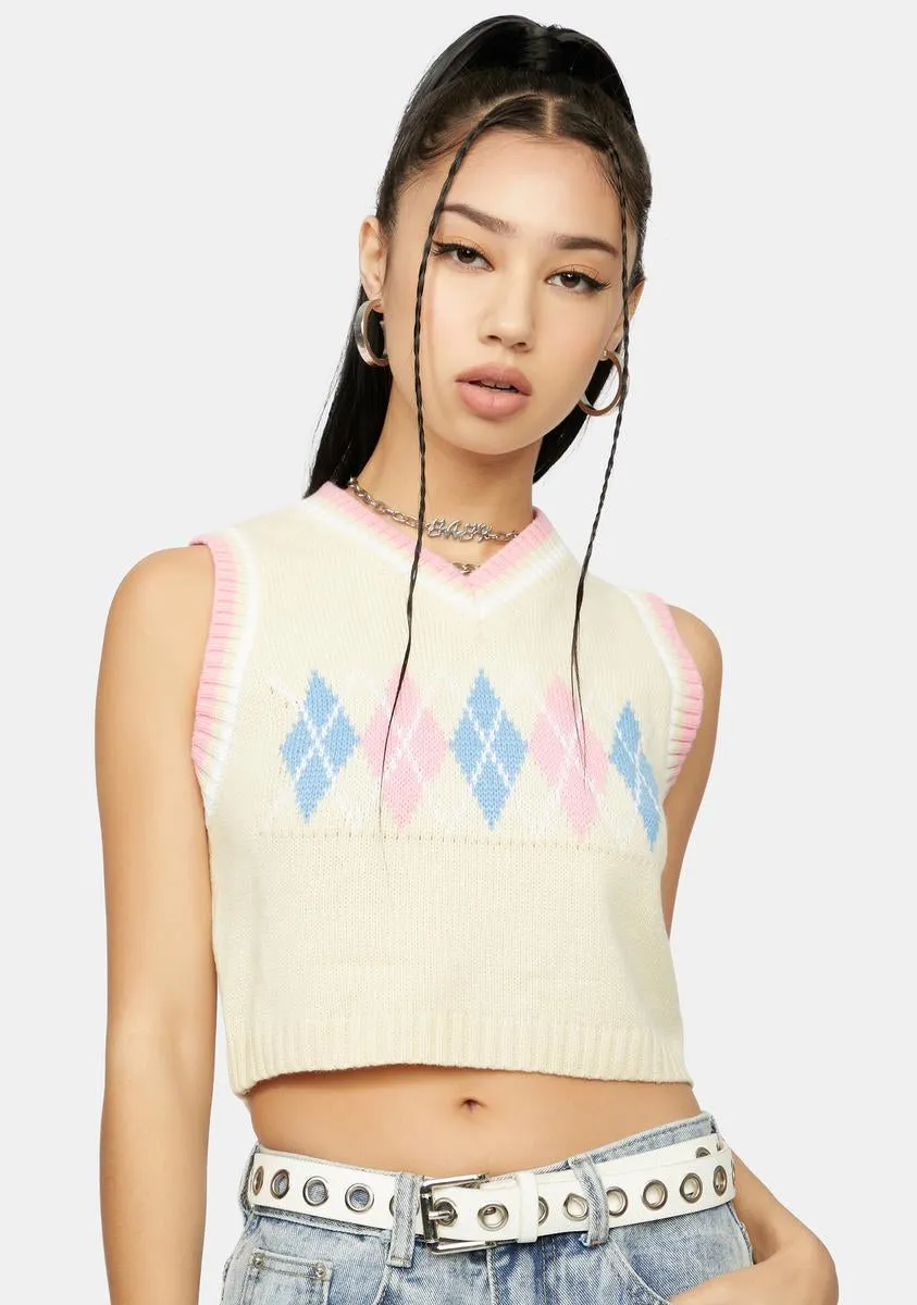 Angel Schooled U Cropped Argyle Vest-