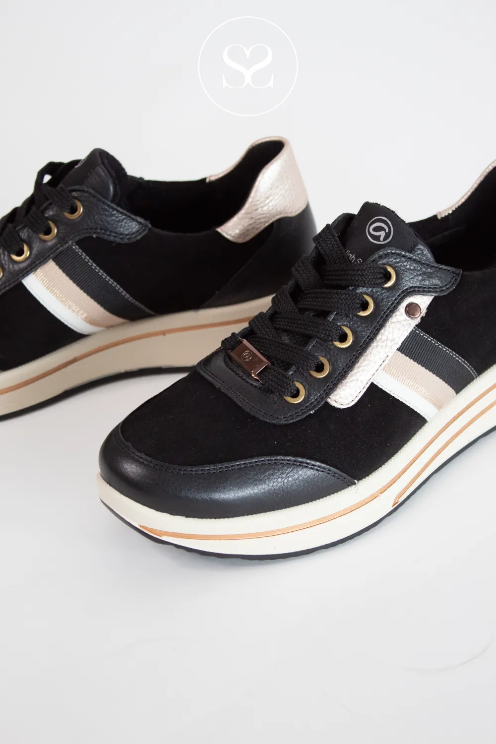 ARA 12-27542 BLACK & BRONZE WEDGE TRAINERS