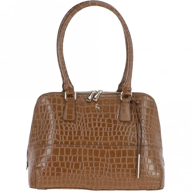 Ashwood Crocodile Print Zip Around Leather Tote Bag Tan: C-53
