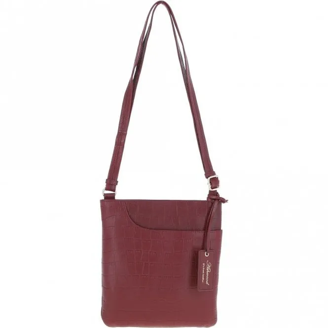 Ashwood Curve  Zip Top Leather Cross Body Bag Aubergine/Croc: CURVE