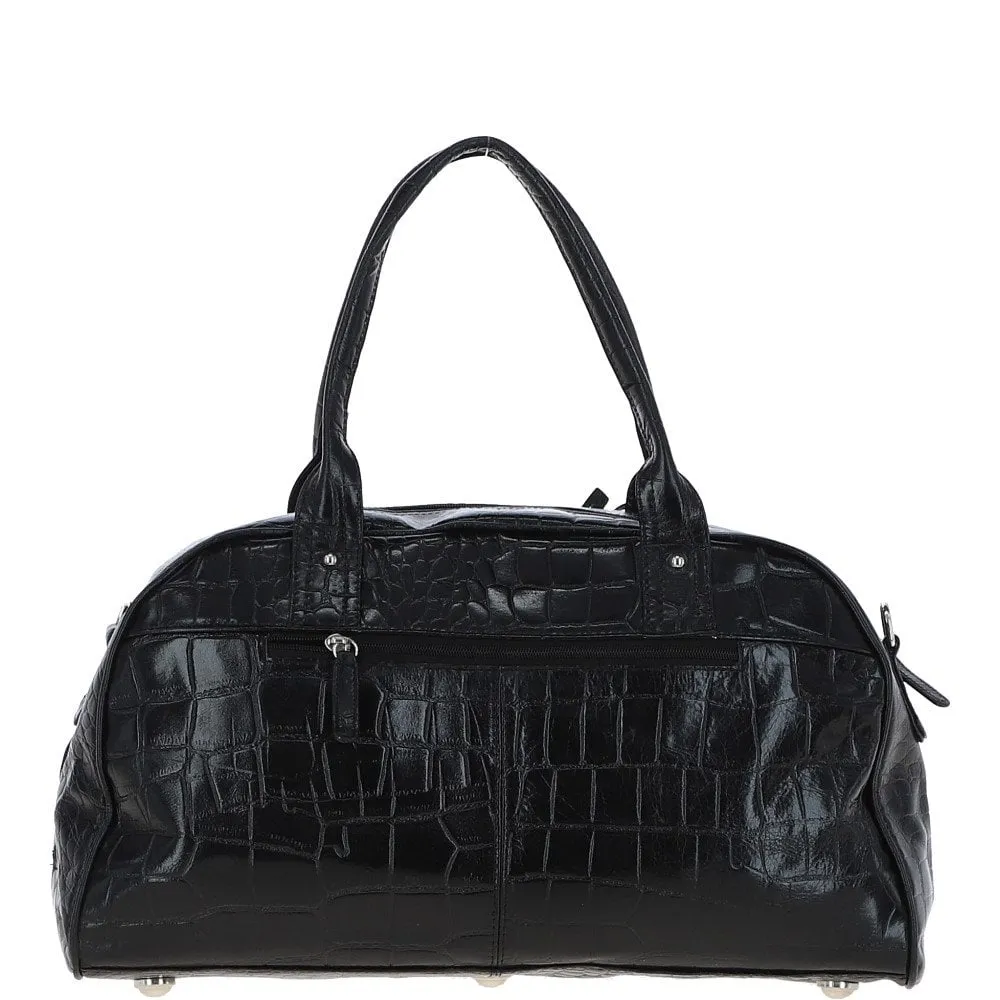 Ashwood Large Leather Holdall Travel Bag Black/croc: 10973