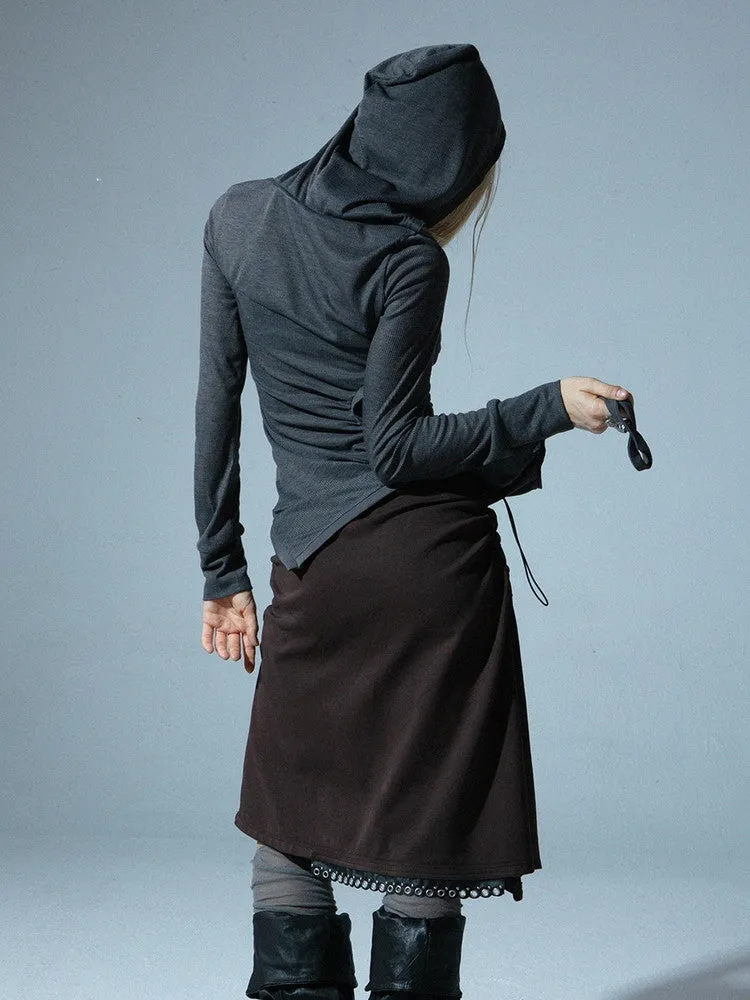 Asymmetry Gather Hoodie Casual Slim Cutsew