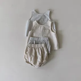 Baby BH Stripe Seersucker Sleeveless Top and Bloomer Shorts Set (3-18m) - 2 Colors