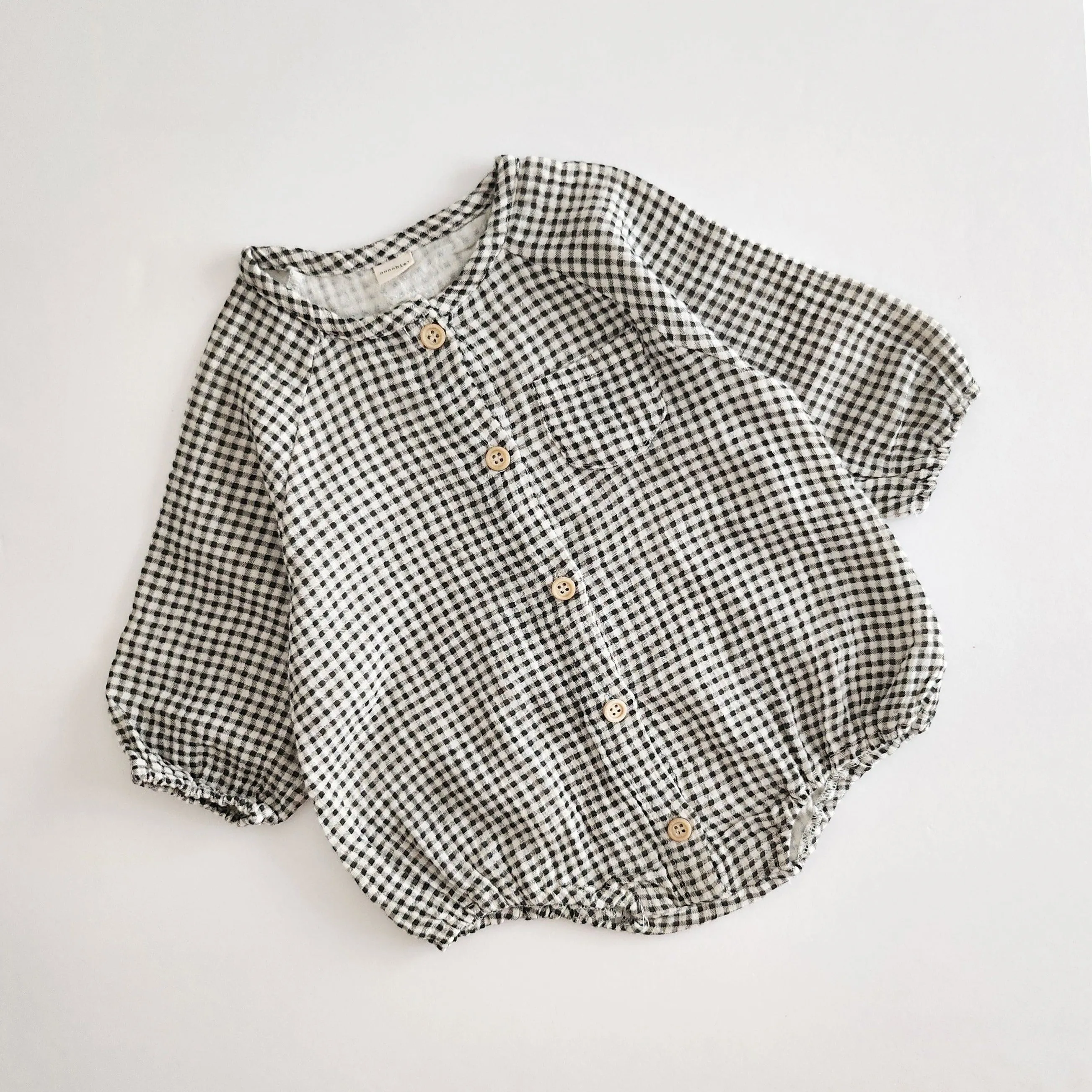 Baby Nunu Gingham Button Romper (3-18m)- Black