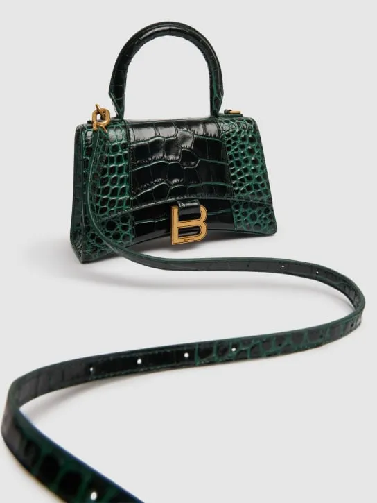 Balenciaga   XS Hourglass croc embossed leather bag 