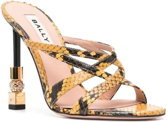 Bally snakeskin-print 110mm leather mules Yellow