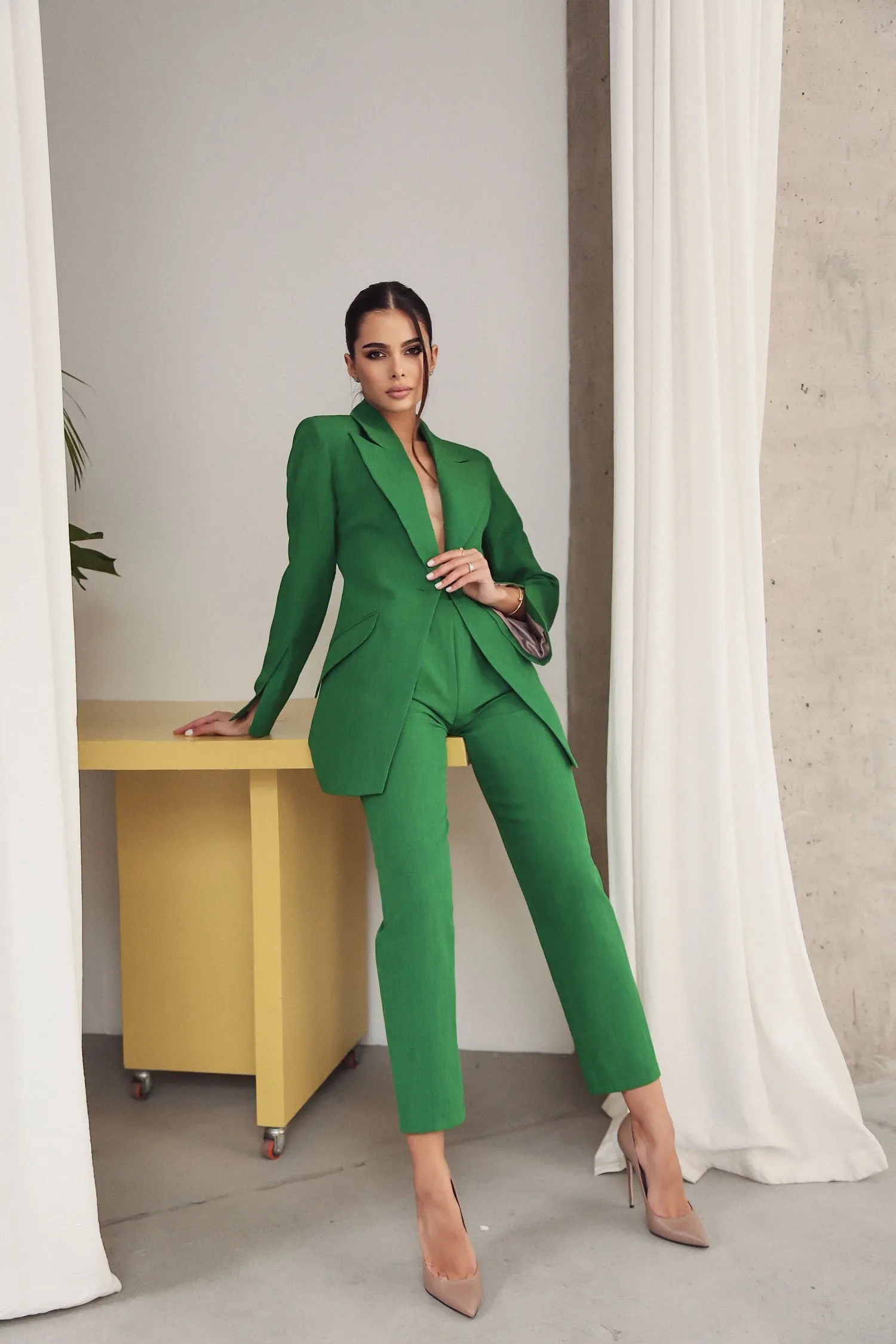 Banana Trousers with Wide Belt Green