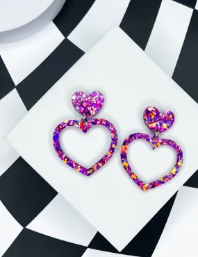 BARBIE HEART EARRINGS - PINK/PURPLE