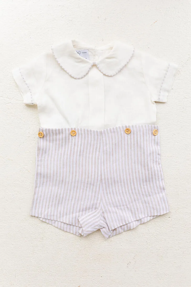 Barton Romper - Tan Stripe Linen