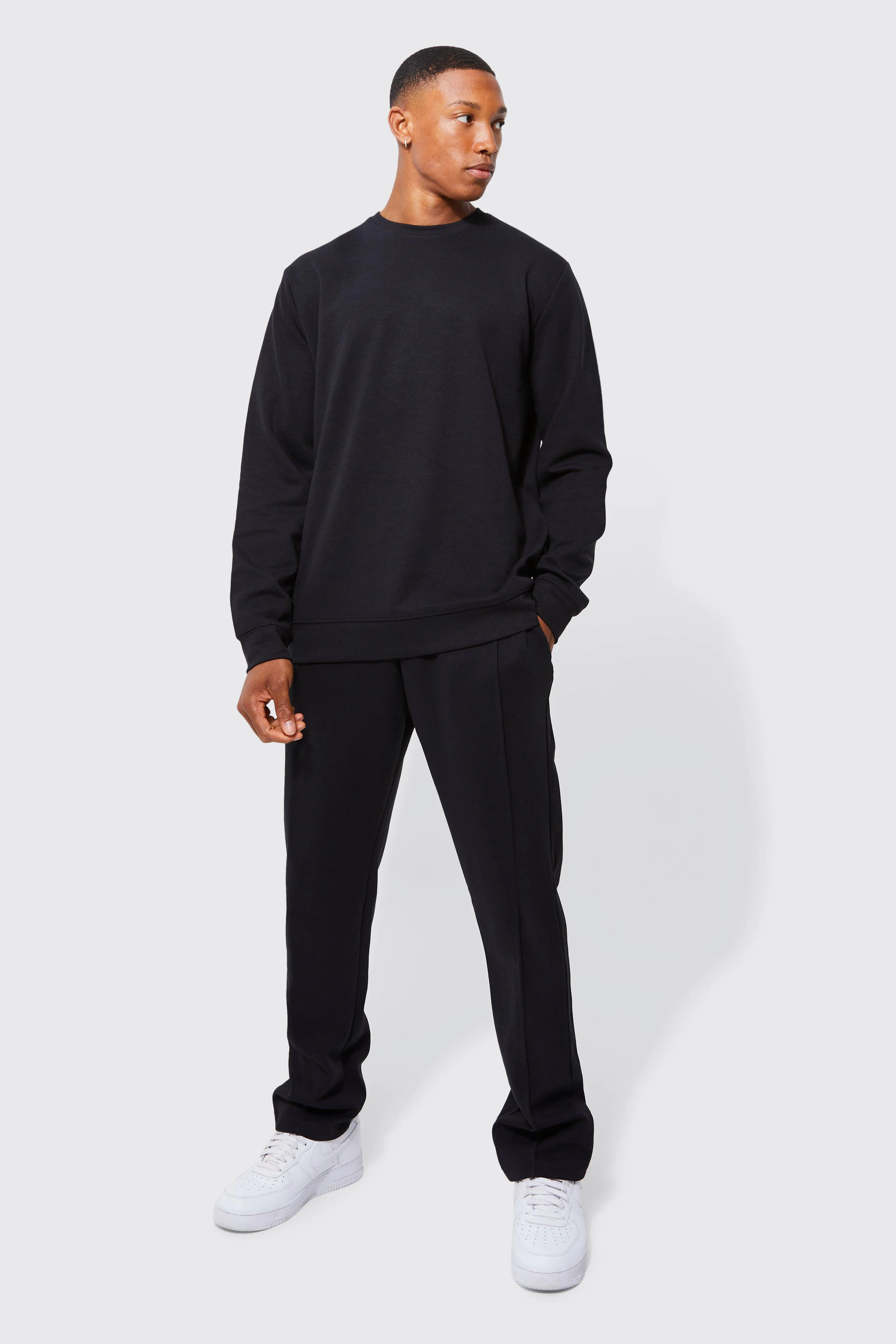 Basic Interlock Sweatshirt & Jogger Tracksuit | boohooMAN UK
