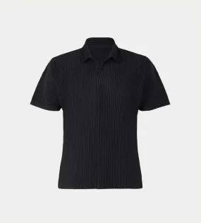 Basic Pleated Polo Shirt - Black