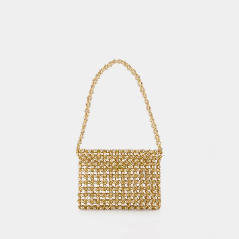 Beaded Sable Nacré Clutch Bag in Gold