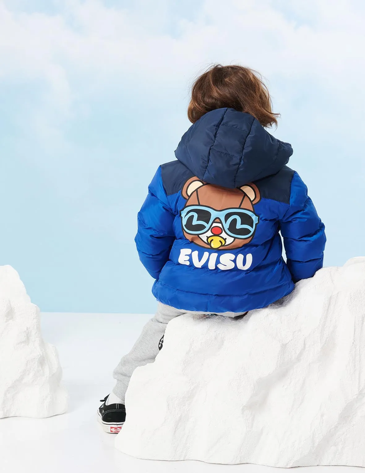 Bear Print Colorblock Down Jacket