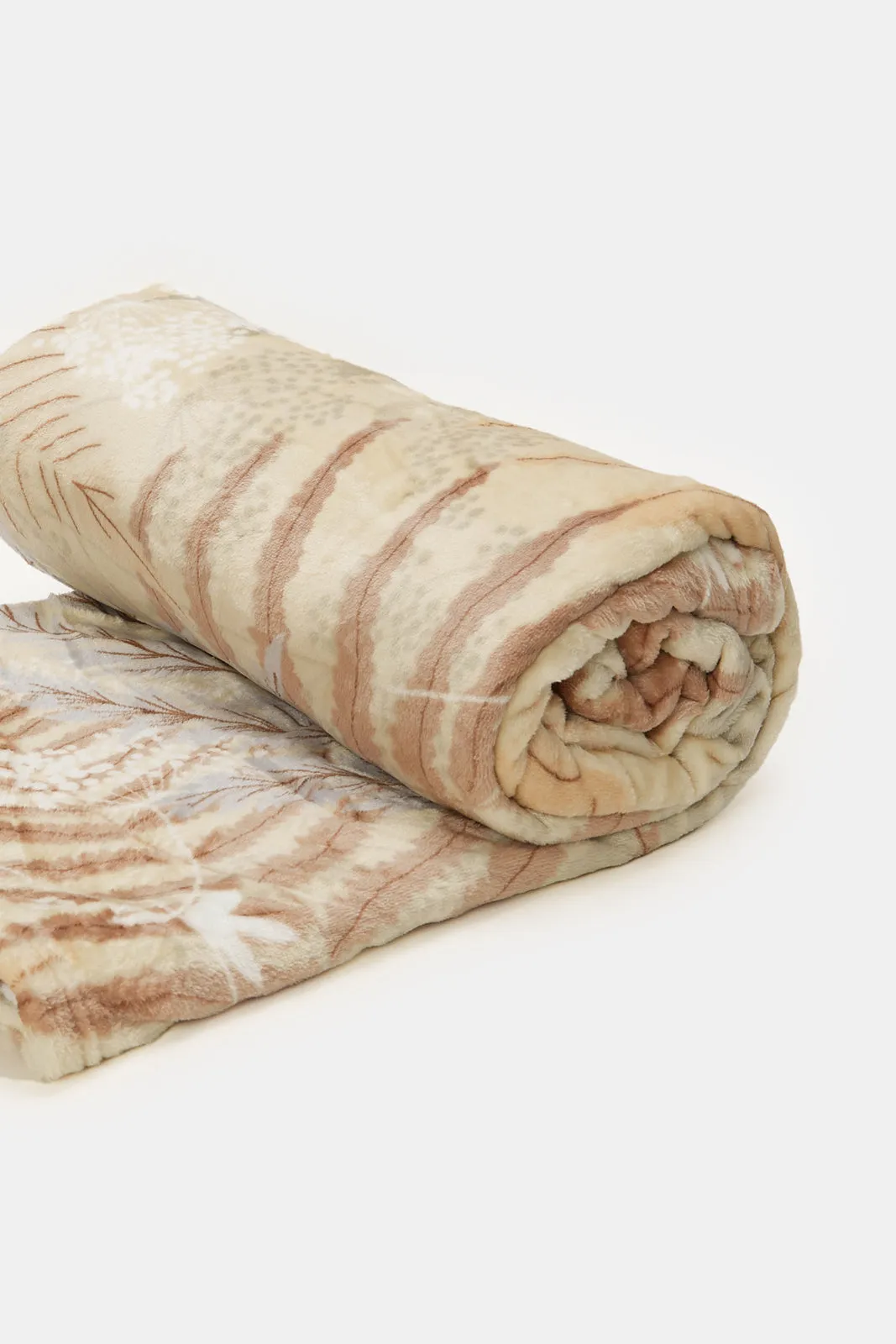 Beige Leaves Printed Flannel Blanket (Double Size)