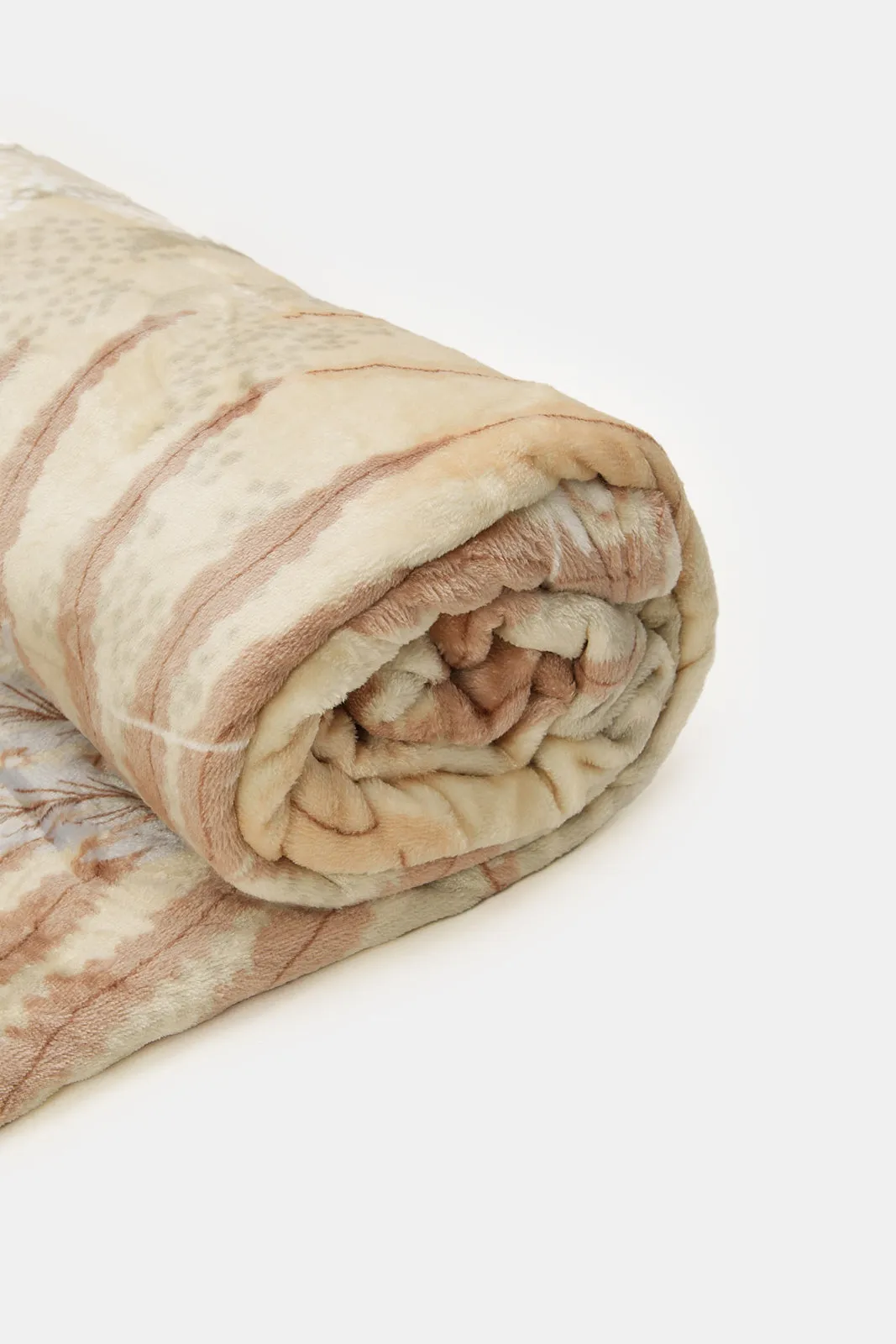 Beige Leaves Printed Flannel Blanket (Double Size)