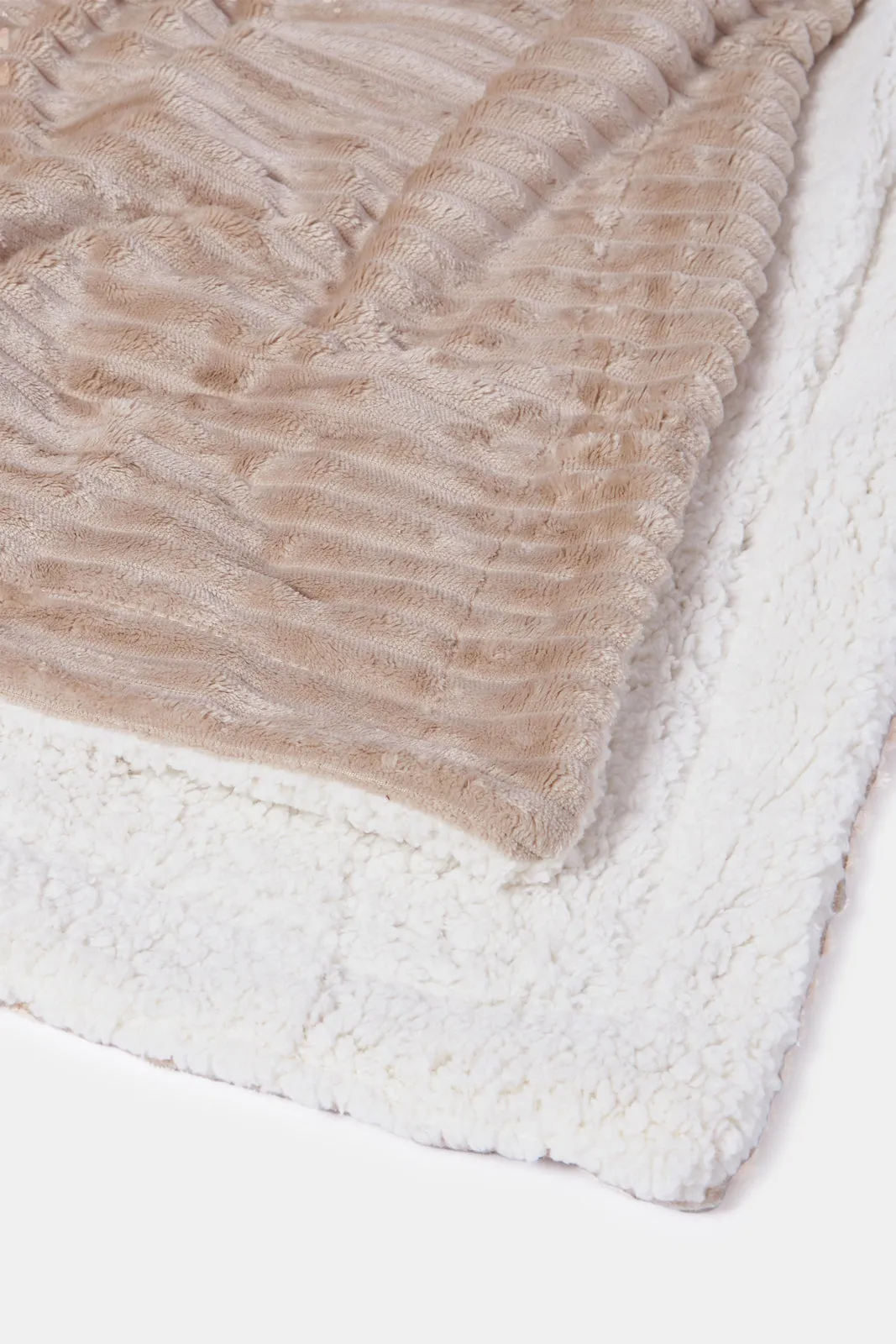 Beige Reversible Sherpa Blanket (Single Size)