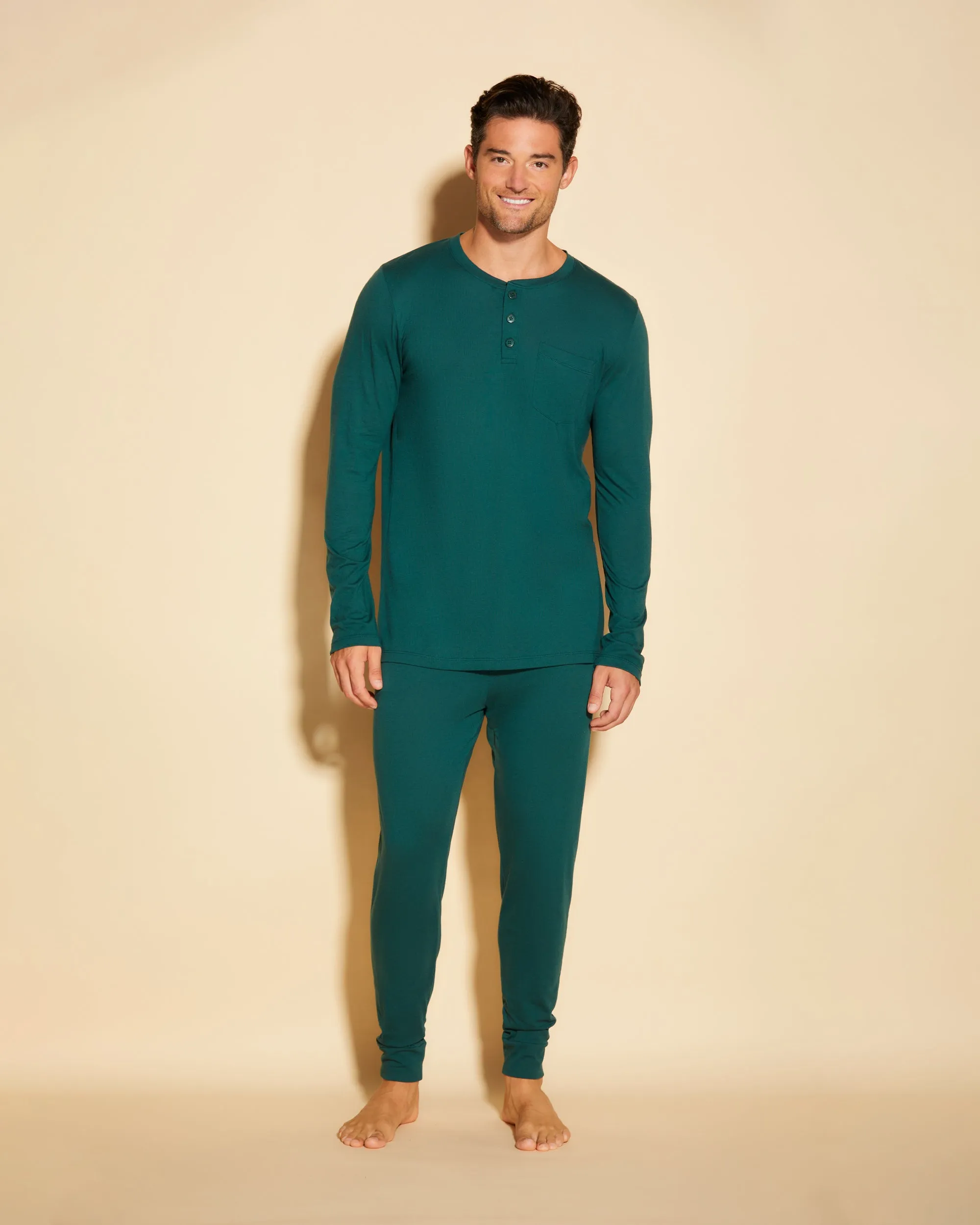 Bella Conjunto de pijama para hombre con camiseta henley y pantalones joggers
