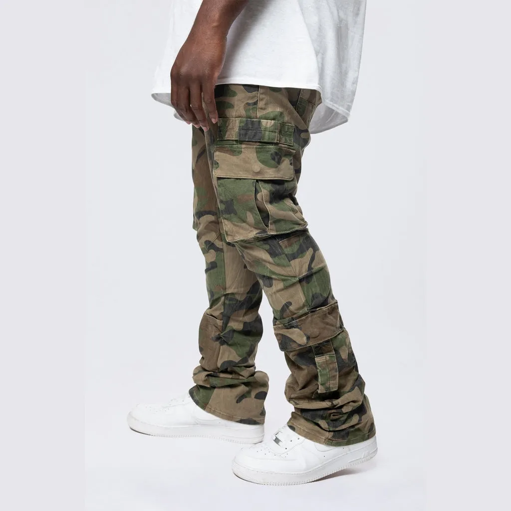 Big and Tall - Stacked Flared Cargo Strap Canvas Pants - Wood Camo