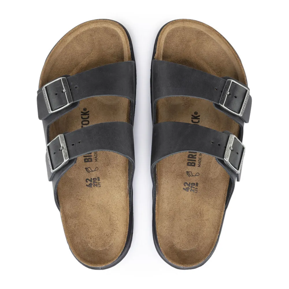 Birkenstock Arizona Rugged Black Oiled Leather Sandals (Regular)