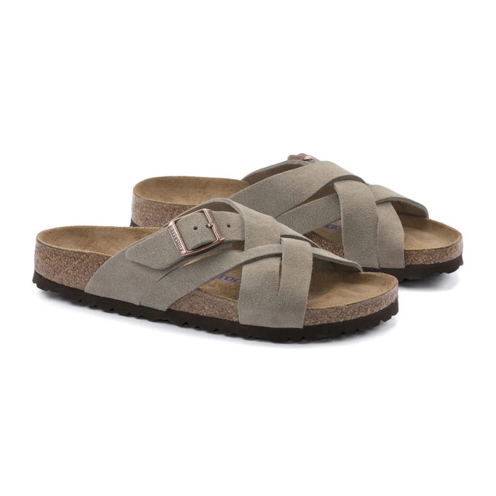 Birkenstock Lugano Soft Footbed Taupe Suede Sandals (Narrow)