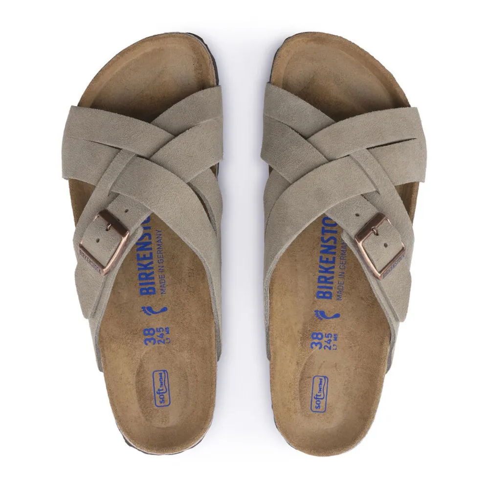 Birkenstock Lugano Soft Footbed Taupe Suede Sandals (Narrow)