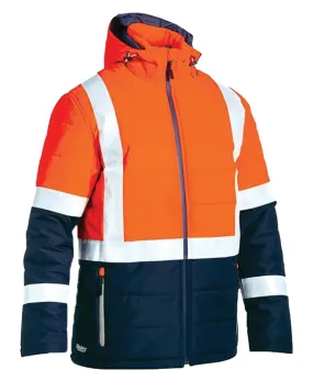Bisley Workwear BJ6929HT Taped Hi Vis Unisex Puffer Jacket - H Pattern - Two Toned - Waterproof - Polyester - Orange/Navy - XS