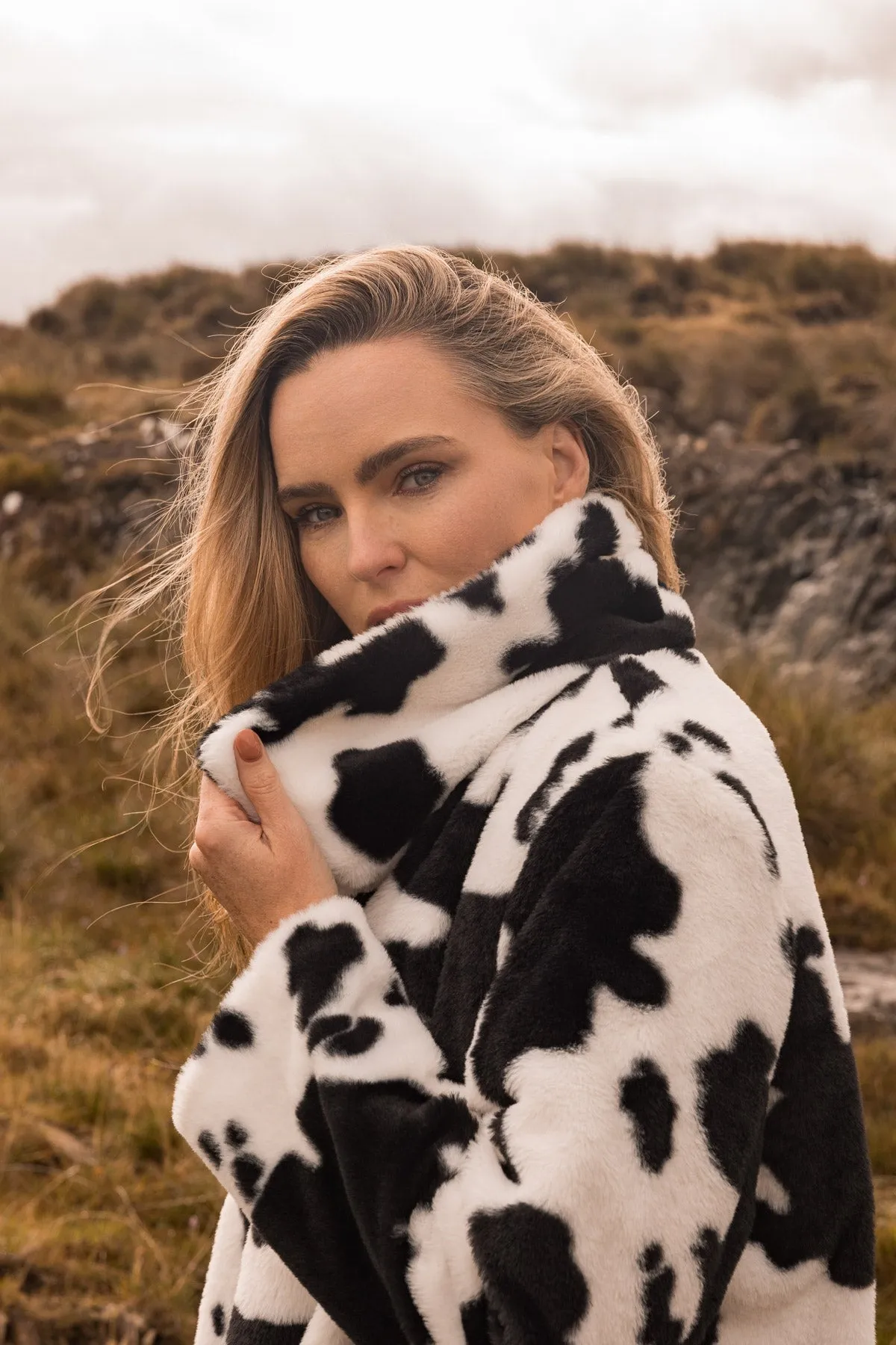 Black & White Print Faux Fur Jacket