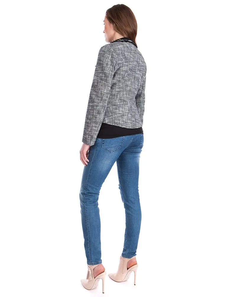 Black & White Bouclé Cropped Maternity Jacket